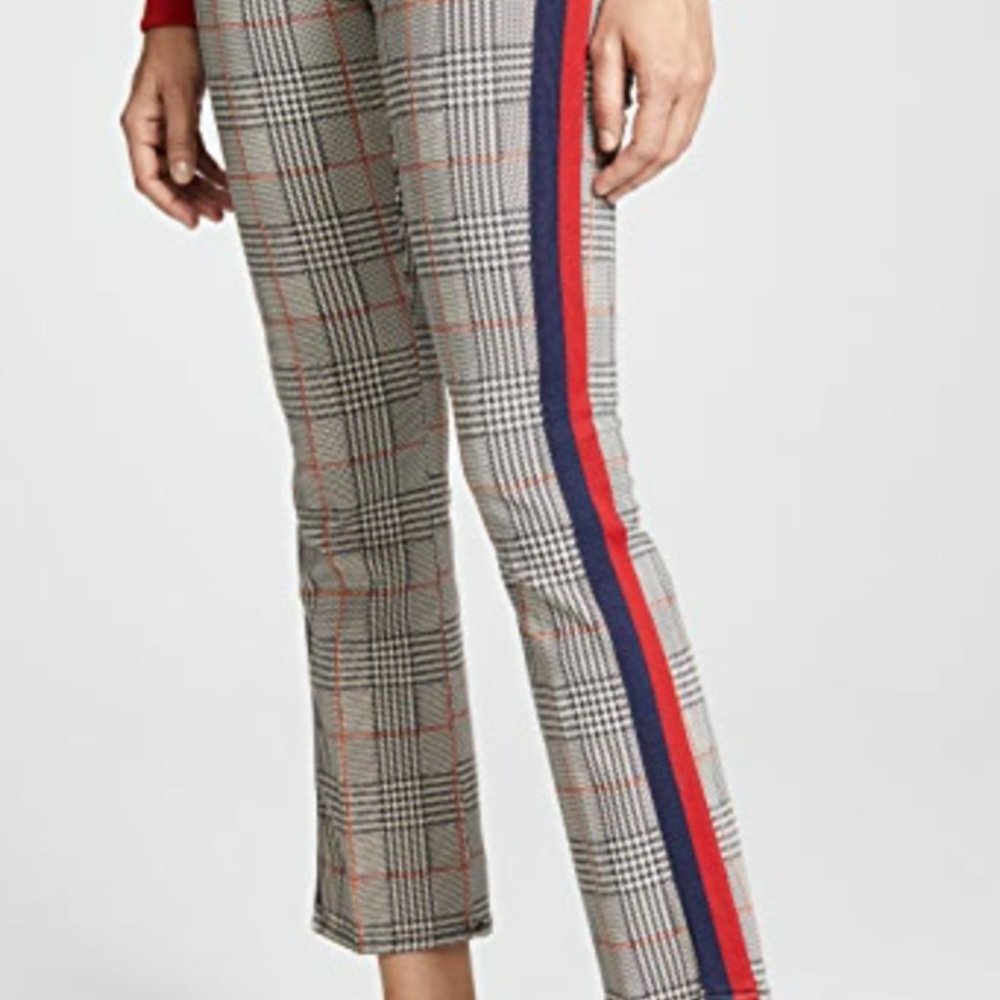 Plaid Ankle Pants with Red & Navy Side Stripe